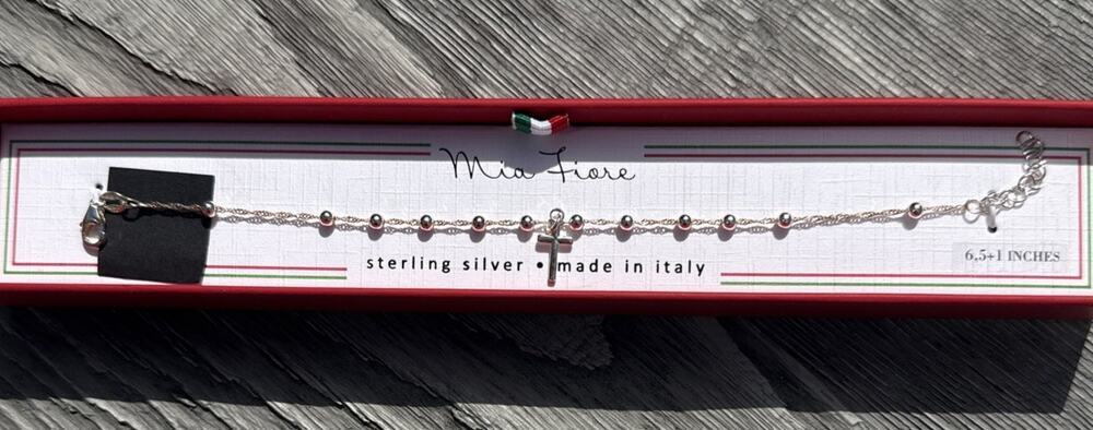 Mia Fiore Italy Sterling Silver 925 Bracelet Mary Cross 6.5”